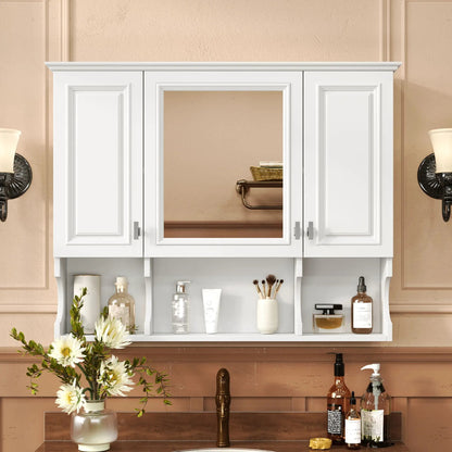 Wall mounted medicine cabinet with mirror and open shelves in white by Unique Piece Furniture on Tampa Home & Garden Store