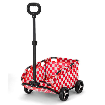 Pet Zen red and white checkered small pet stroller cart with foldable frame and tall handle on Tampa Home & Garden Store