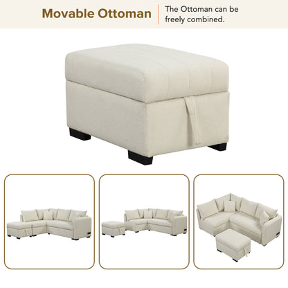 Beige textured fabric movable storage ottoman with lid strap on Tampa Home & Garden Store