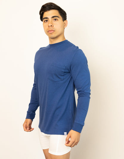 New men's bamboo viscose/organic cotton long sleeve shirt with pocket in blue, Spun Bamboo on Tampa Home & Garden Store