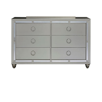 Gemstone Silver Dresser with Mirror Accents by HouseOfZazla, mirrored frame and round ring pulls on Tampa Home & Garden Store