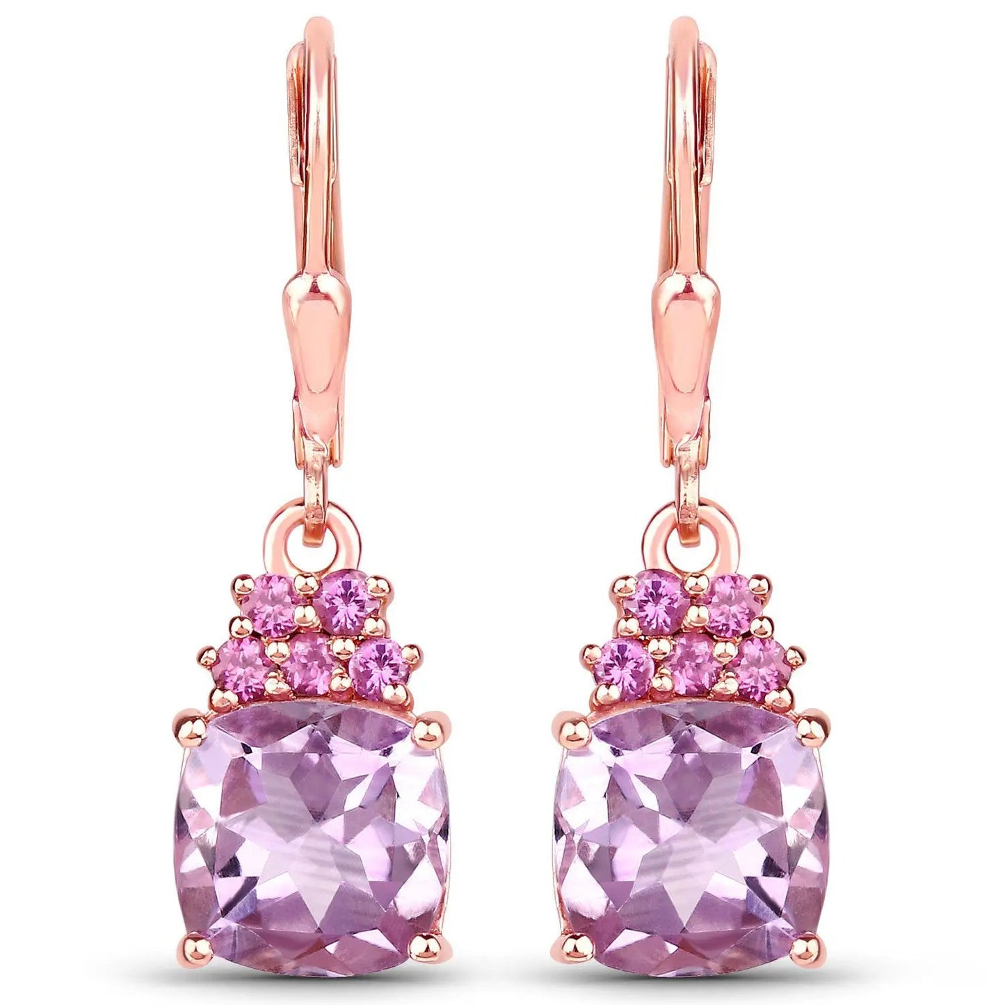 Earrings Bids.com, rose gold over .925 silver drop with pink amethyst and rhodolite stones on Tampa Home & Garden Store