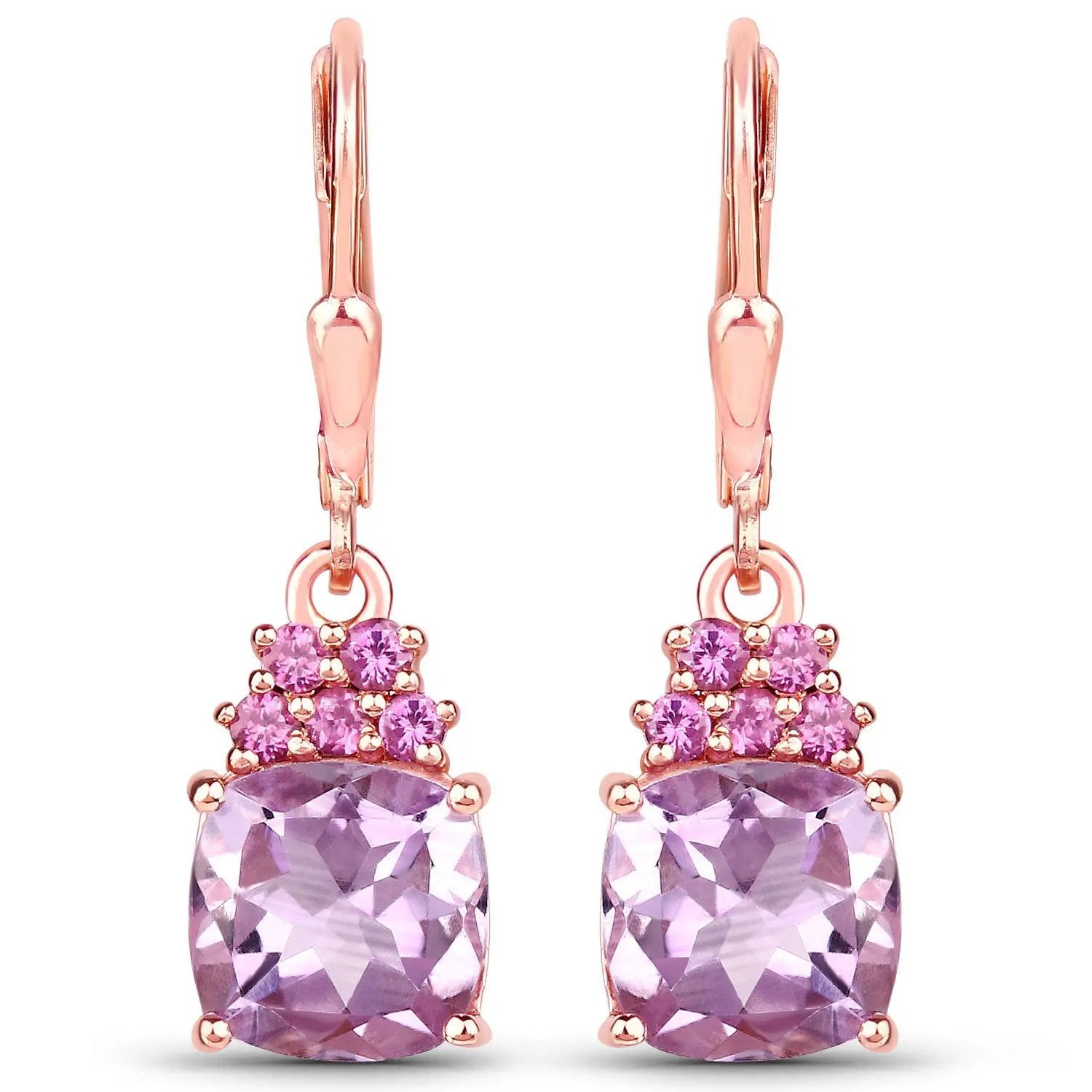 Earrings Bids.com, rose gold over .925 silver drop with pink amethyst and rhodolite stones on Tampa Home & Garden Store