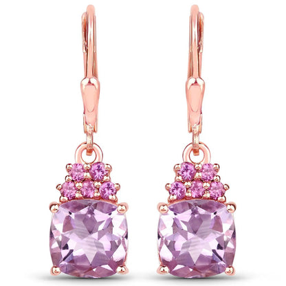 Earrings Bids.com, rose gold over .925 silver drop with pink amethyst and rhodolite stones on Tampa Home & Garden Store