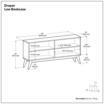 Draper Handcrafted Low Bookcase in Solid Wood
