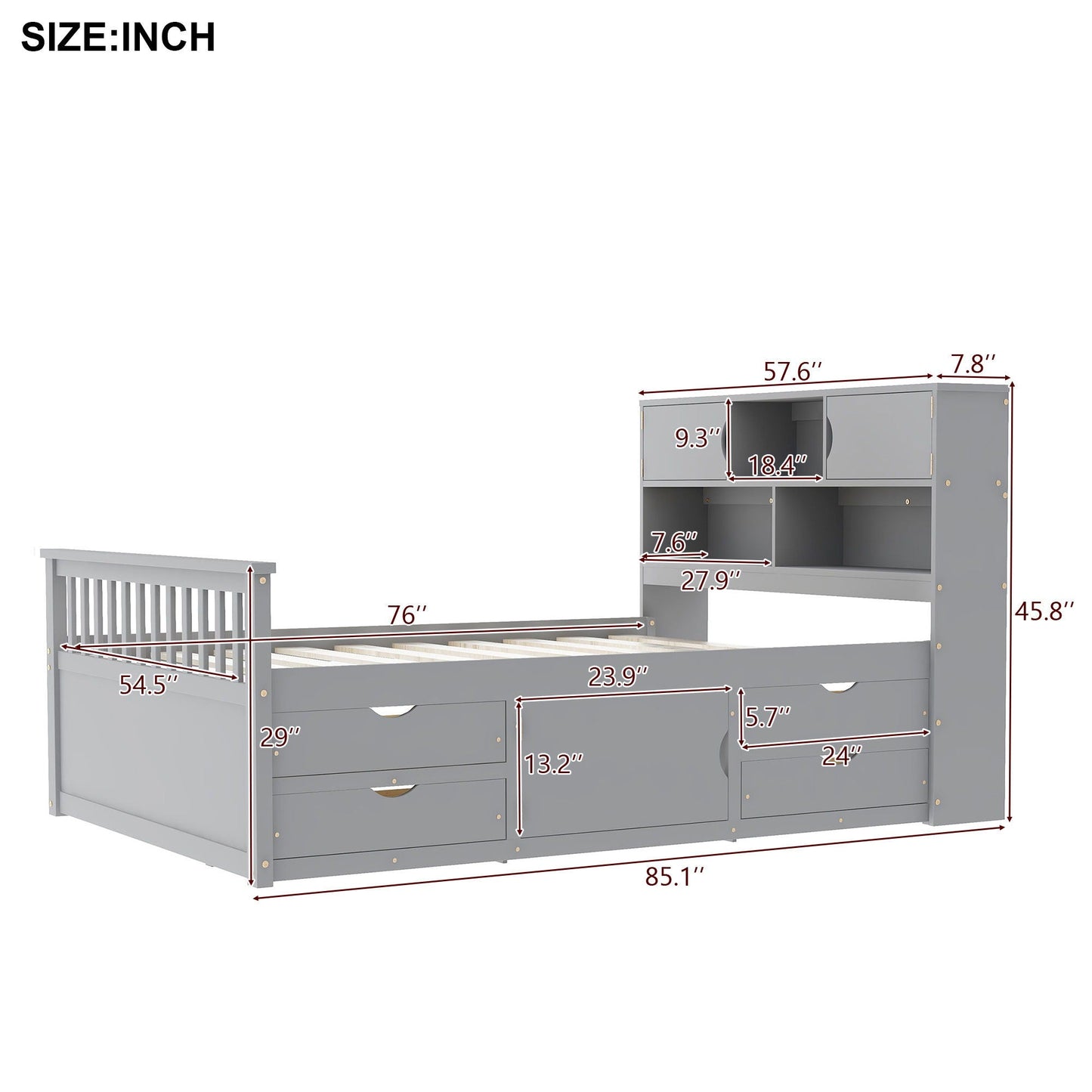Captain Platform Bed Frame and Bookcase Headboard