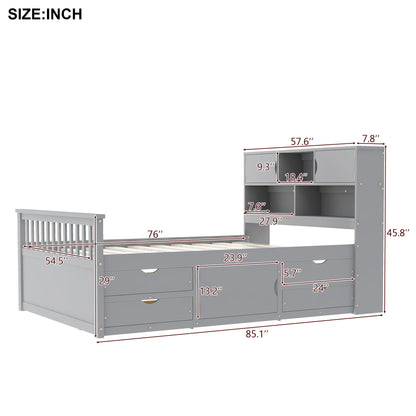 Captain Platform Bed Frame and Bookcase Headboard