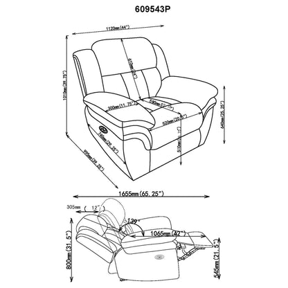 Pannen Glider Recliner chair by Unique Piece Furniture with dimensioned schematic diagram on Tampa Home & Garden Store
