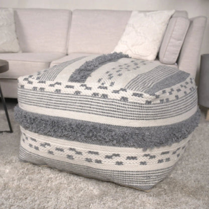 Karim Faux Yarn Pouf Large Ivory Gray Living Room