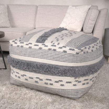 Ivory/gray large faux yarn pouf with polystyrene bead fill for durable accent seating on Tampa Home & Garden Store