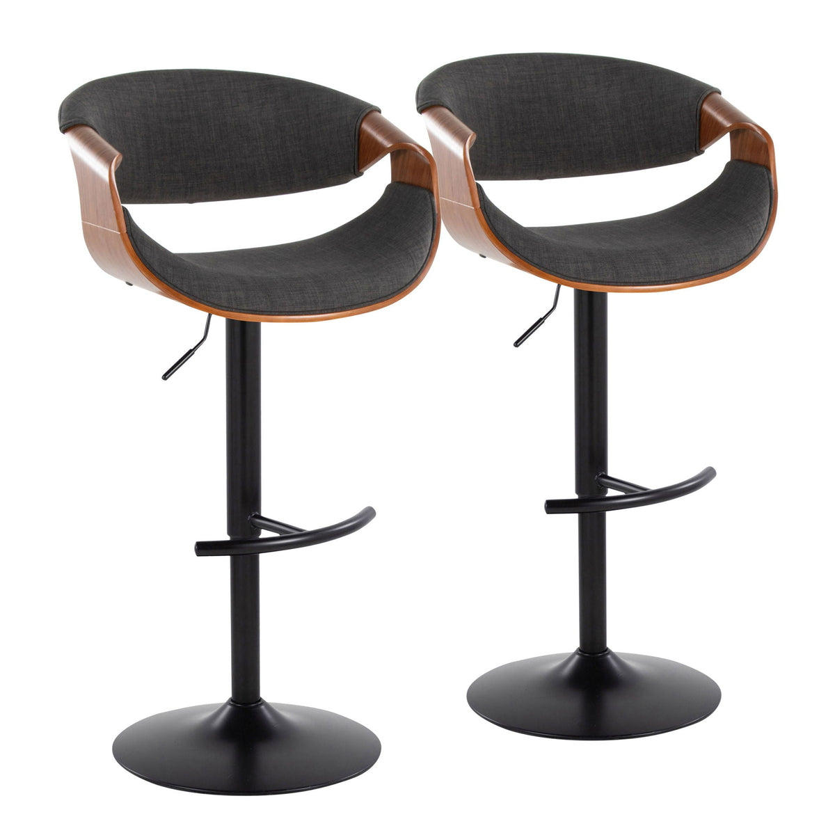 Mid century modern adjustable barstool set with swivels and dark gray fabric, 2 stools on Tampa Home & Garden Store