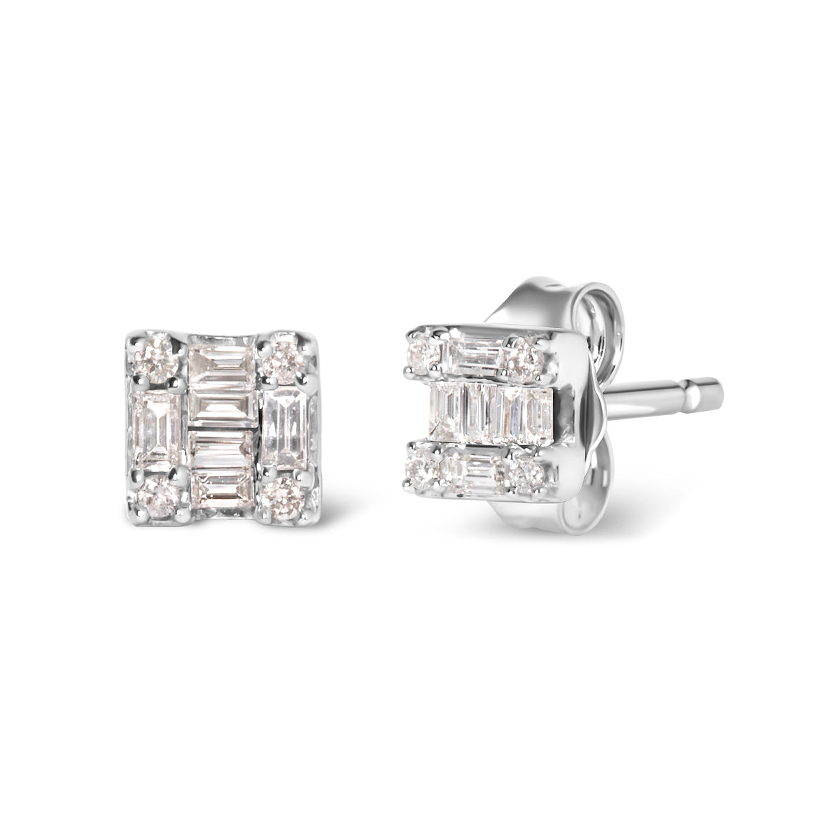 Diamond mosaic stud earrings pair in 10K white gold with baguette diamonds by Bids.com on Tampa Home & Garden Store