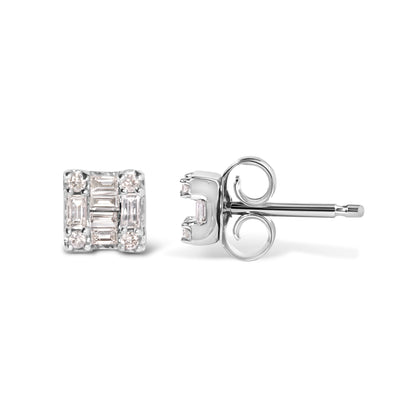 10K white gold mosaic square stud earrings with baguette and round diamonds H-I color on Tampa Home & Garden Store