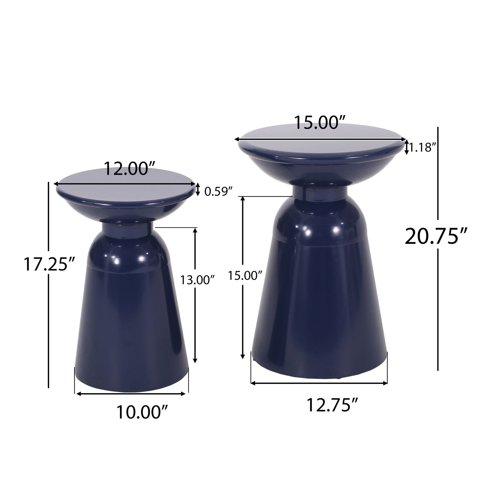 Serenita outdoor side tables set of 2 in navy blue with flared tops by HouseOfZazla on Tampa Home & Garden Store
