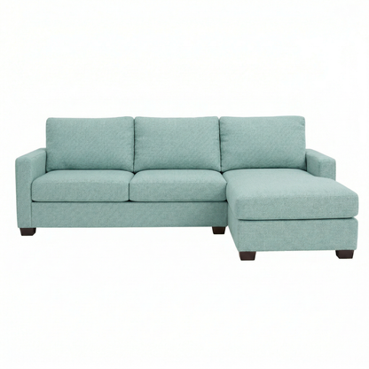 Damon sectional sofa in teal textured fabric with right chaise and 3-seat cushions, wood legs on Tampa Home & Garden Store