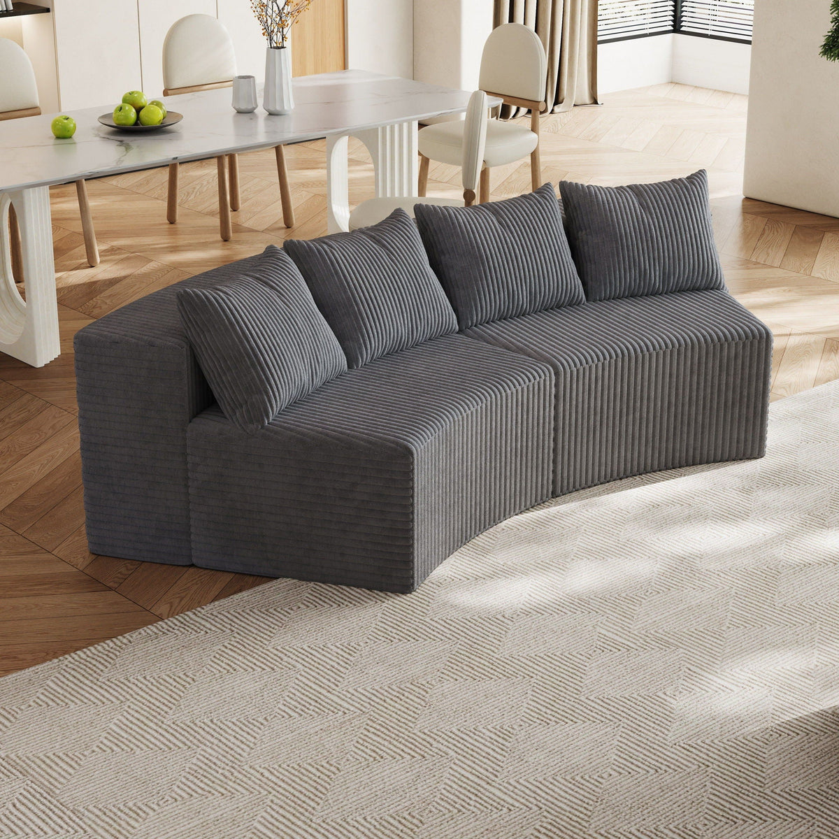 Curved Modular Sectional Sofa and Four Pillows