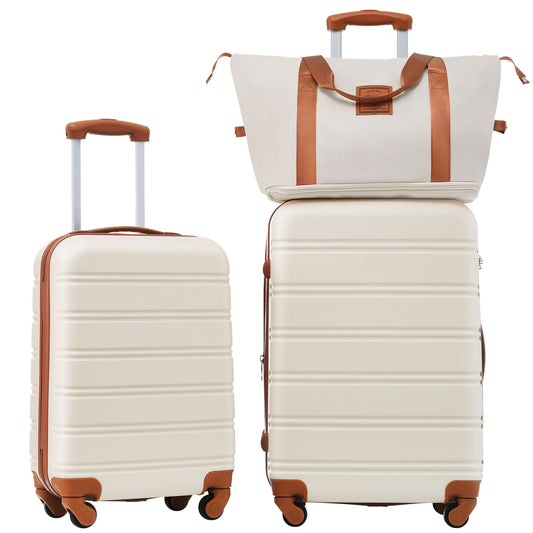 Hardshell luggage set 2pc cream 20in & 24in spinner suitcases orange trim HouseOfZazla on Tampa Home & Garden Store