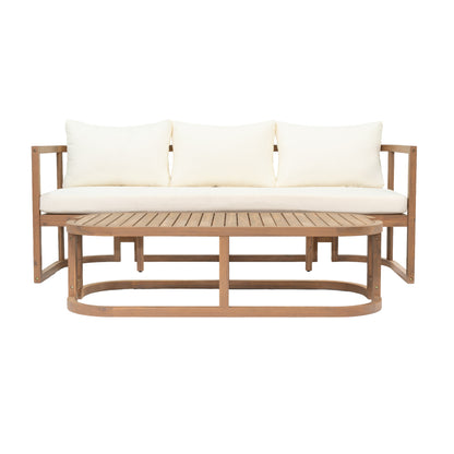 TOPMAX 4-Piece Modern Acacia Wood Sofa Set with ivory cushions and round coffee table on Tampa Home & Garden Store