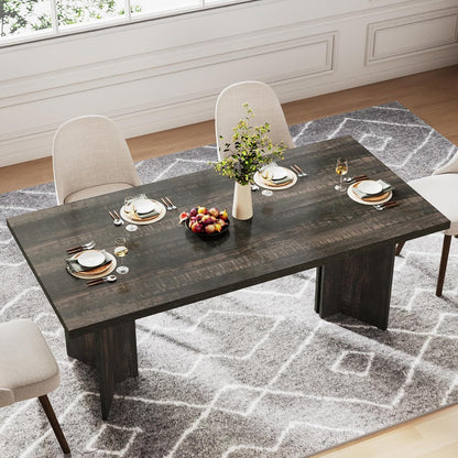 Dining Table For 4-6 People with thick dark wood top and beige chairs HouseOfZazla on Tampa Home & Garden Store