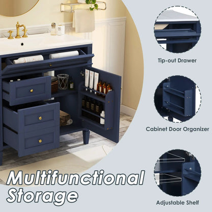 Blue Bathroom Vanity With Top Sink and Storage