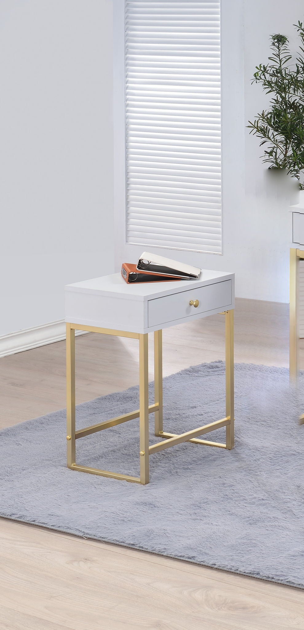 Coleen elegant design accent table white top with single drawer and gold metal legs by HouseOfZazla on Tampa Home & Garden Store
