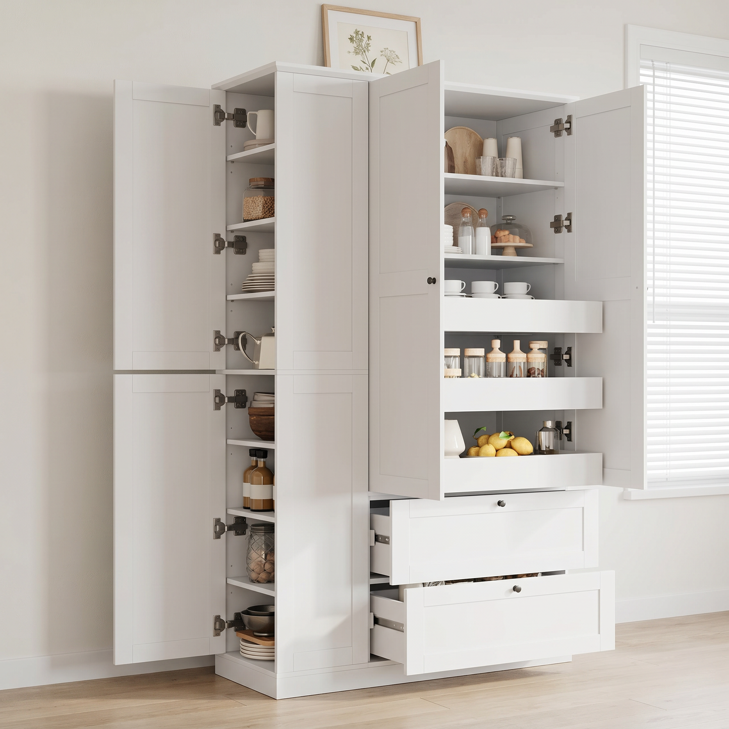 Tall Farmhouse Pantry Cabinet with Eight Shelves