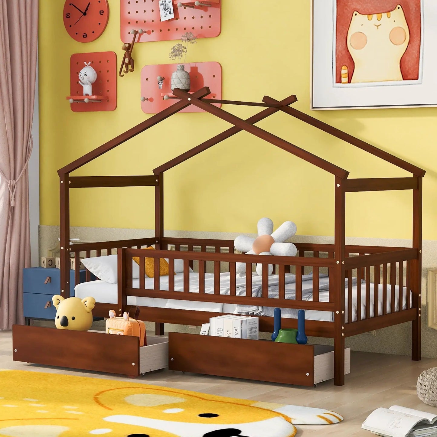 House bed with two drawers storage bed in dark wood by Unique Piece Furniture on Tampa Home & Garden Store
