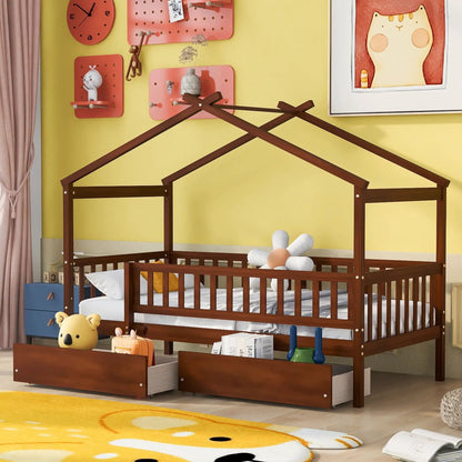 House bed with two drawers storage bed in dark wood by Unique Piece Furniture on Tampa Home & Garden Store