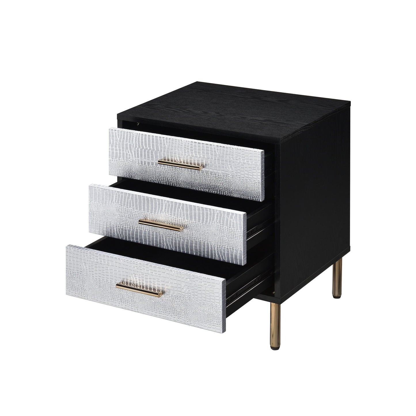 Myles Nightstand black with silver crocodile-pattern drawers and gold hardware HouseOfZazla on Tampa Home & Garden Store