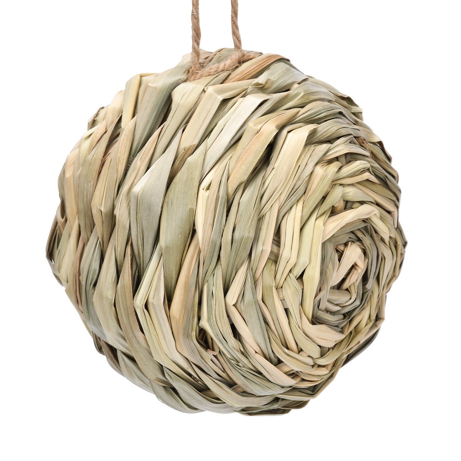 Straw spherical outdoor bird nest hanging ball in natural beige with rope on Tampa Home & Garden Store