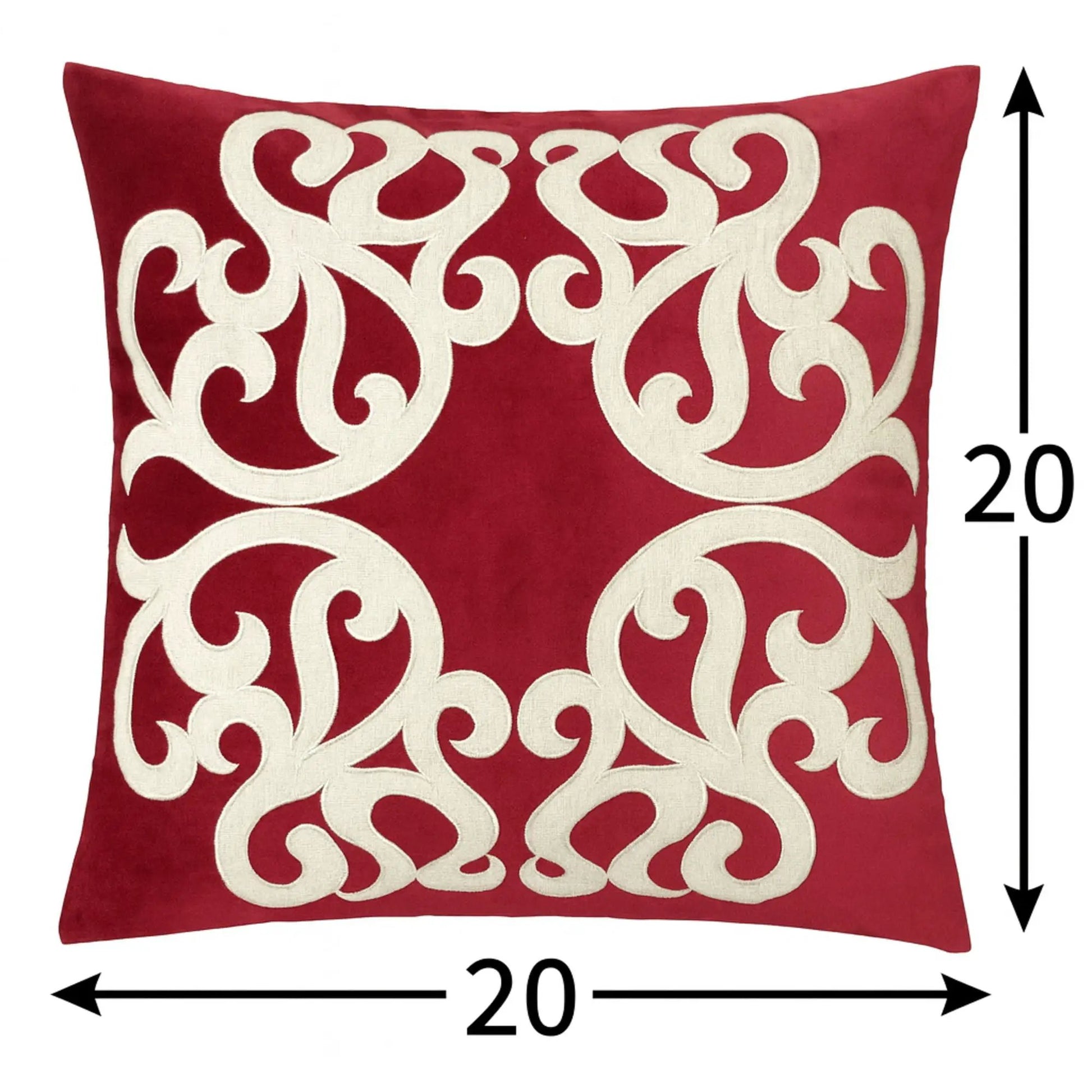 Pillow cover Dora red with white ornate scroll pattern; Unique Piece Furniture on Tampa Home & Garden Store