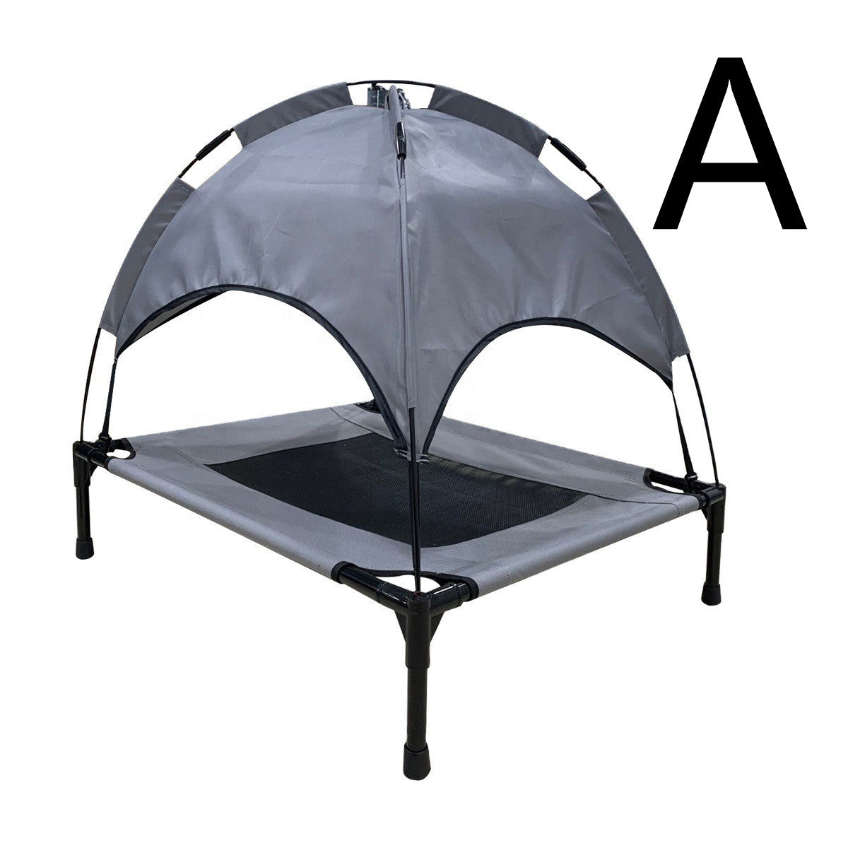 Pet outdoor covered loft bed camp tent in gray with mesh floor and sunshade canopy on Tampa Home & Garden Store