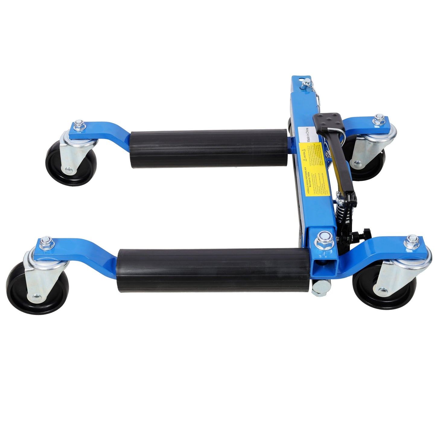 Hydraulic car wheel dolly set of 2 with blue frame, black rollers and foot pedal lift on Tampa Home & Garden Store