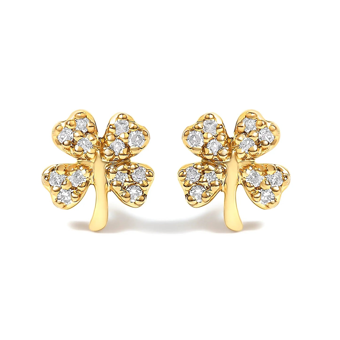 Four 4-leaf clover stud earrings in 10K yellow gold with diamond accents by Bids.com on Tampa Home & Garden Store