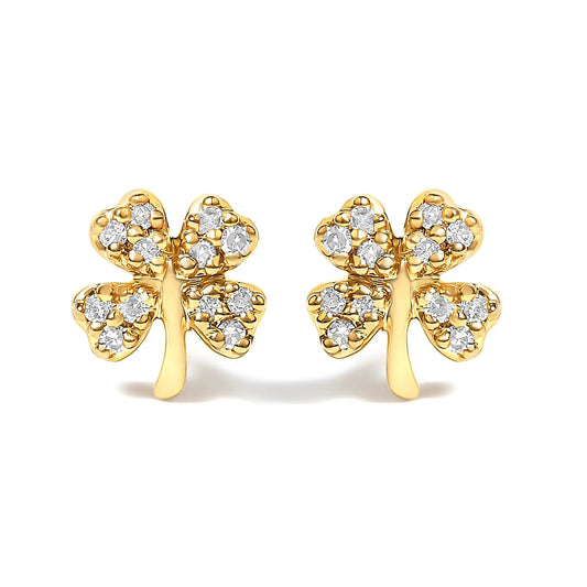 Four 4-leaf clover stud earrings in 10K yellow gold with diamond accents by Bids.com on Tampa Home & Garden Store