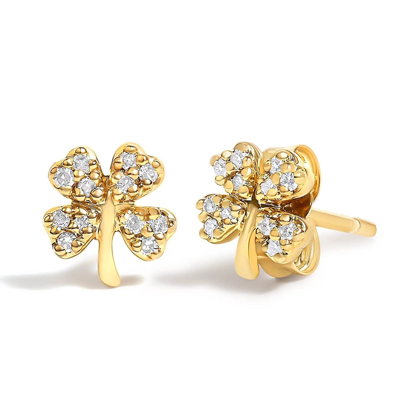 Two 4-leaf clover stud earrings in 10K yellow gold with diamond accents by Bids.com on Tampa Home & Garden Store