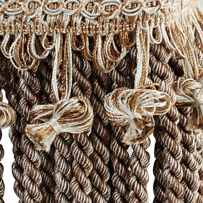 Handcrafted accent footstool ottoman fringe tassels in brown and white rope cords on Tampa Home & Garden Store