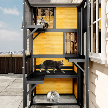 Four Tier Outdoor Cat Catio and Solid Roof