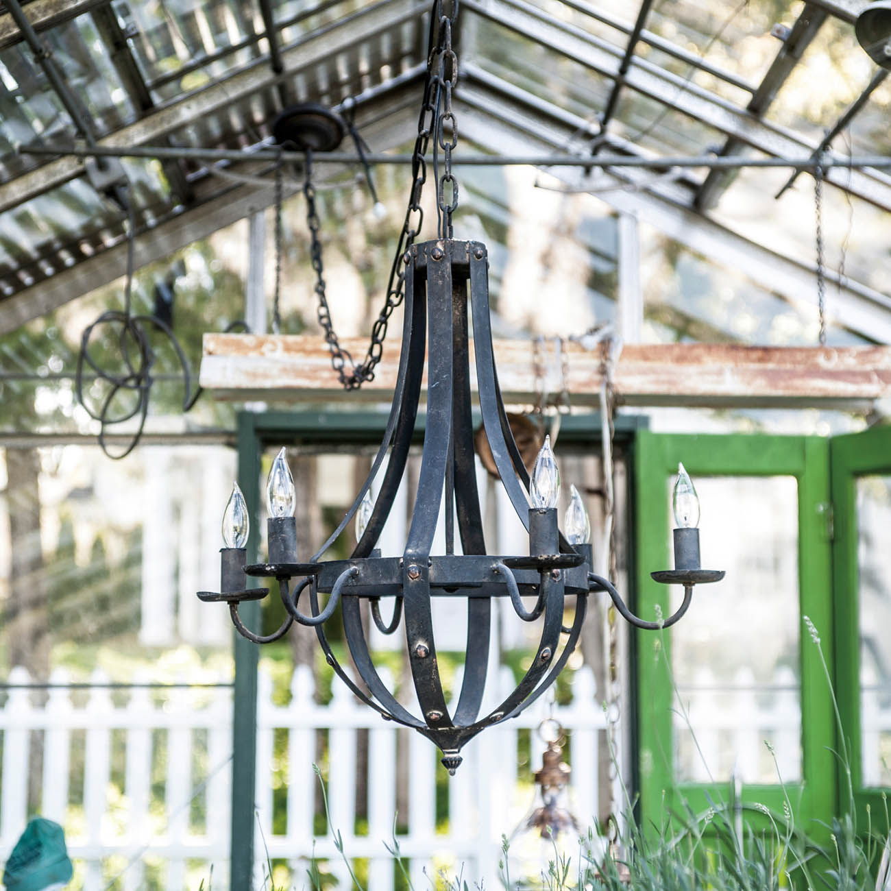 Antique 6 Light Black Iron Chandelier for Home