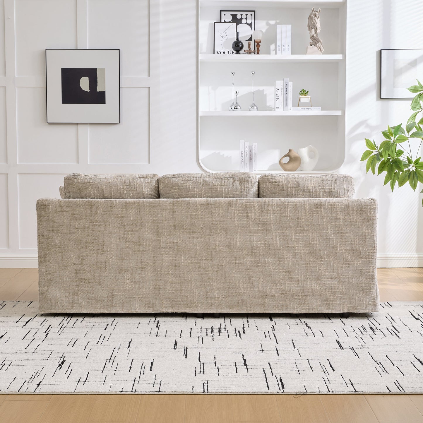 83.86-inch Wide Modern Casual Sofa in Wheat with beige textured fabric in a living room on Tampa Home & Garden Store