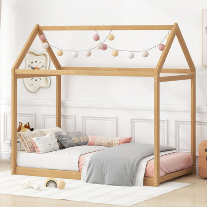 Wooden house-shaped platform bed frame in natural oak by HouseOfZazla on Tampa Home & Garden Store