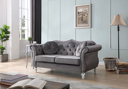 Stylish Flared Arm Loveseat with nailhead trim in gray velvet by HouseOfZazla on Tampa Home & Garden Store