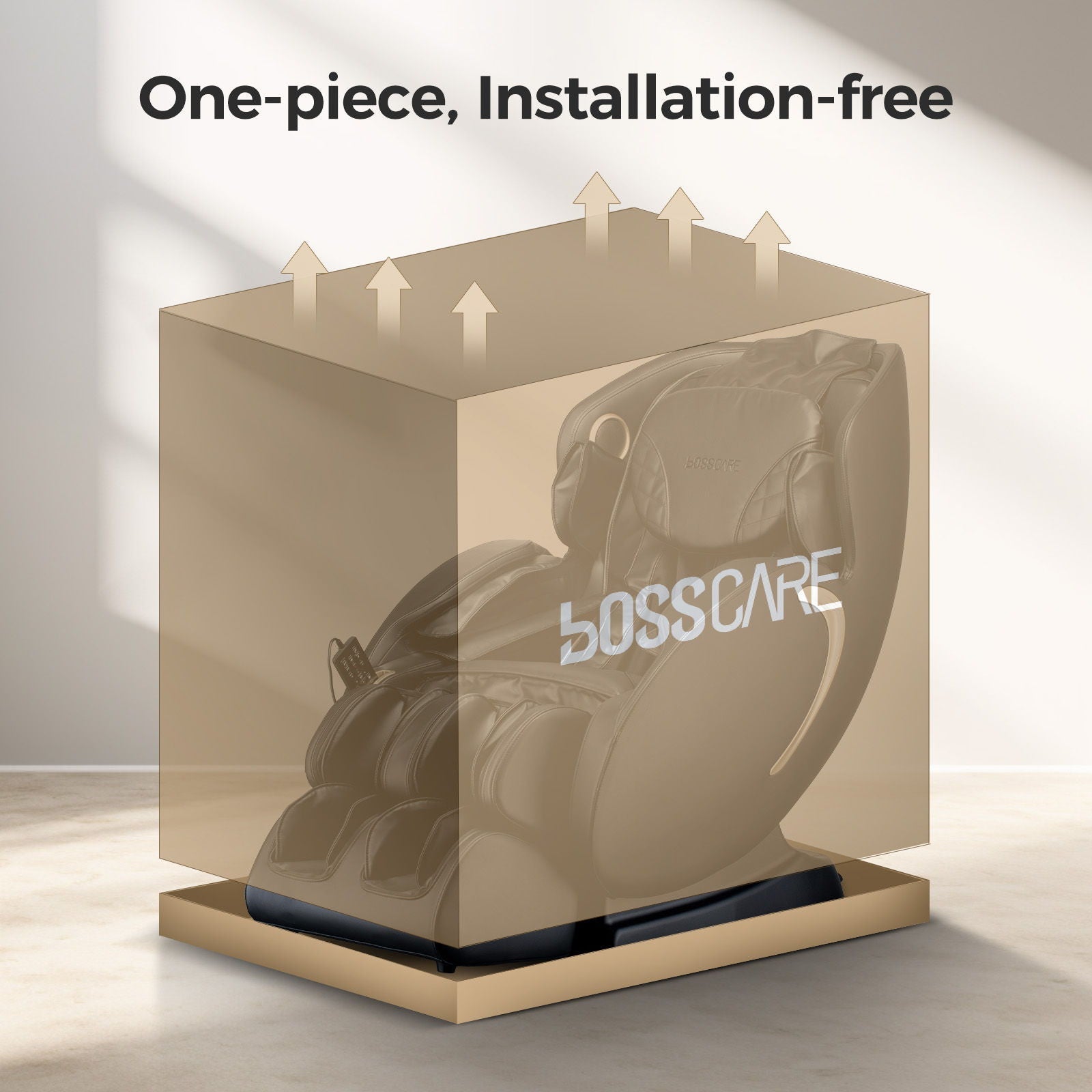 Bosscare 3D Zero Gravity Massage Chair boxed display with black leather upholstery on Tampa Home & Garden Store