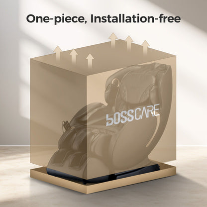 Bosscare 3D Zero Gravity Massage Chair boxed display with black leather upholstery on Tampa Home & Garden Store