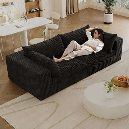 Y137 modular black corduroy sofa by HouseOfZazla in a bright living room on Tampa Home & Garden Store