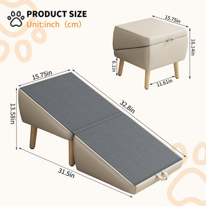 2-in-1 wooden pet stairs with matching beige ottoman bench and wood legs by HouseOfZazla on Tampa Home & Garden Store