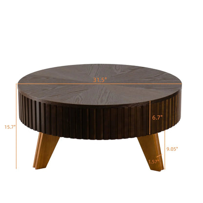 Round Retro Coffee Table with Solid Wood Legs