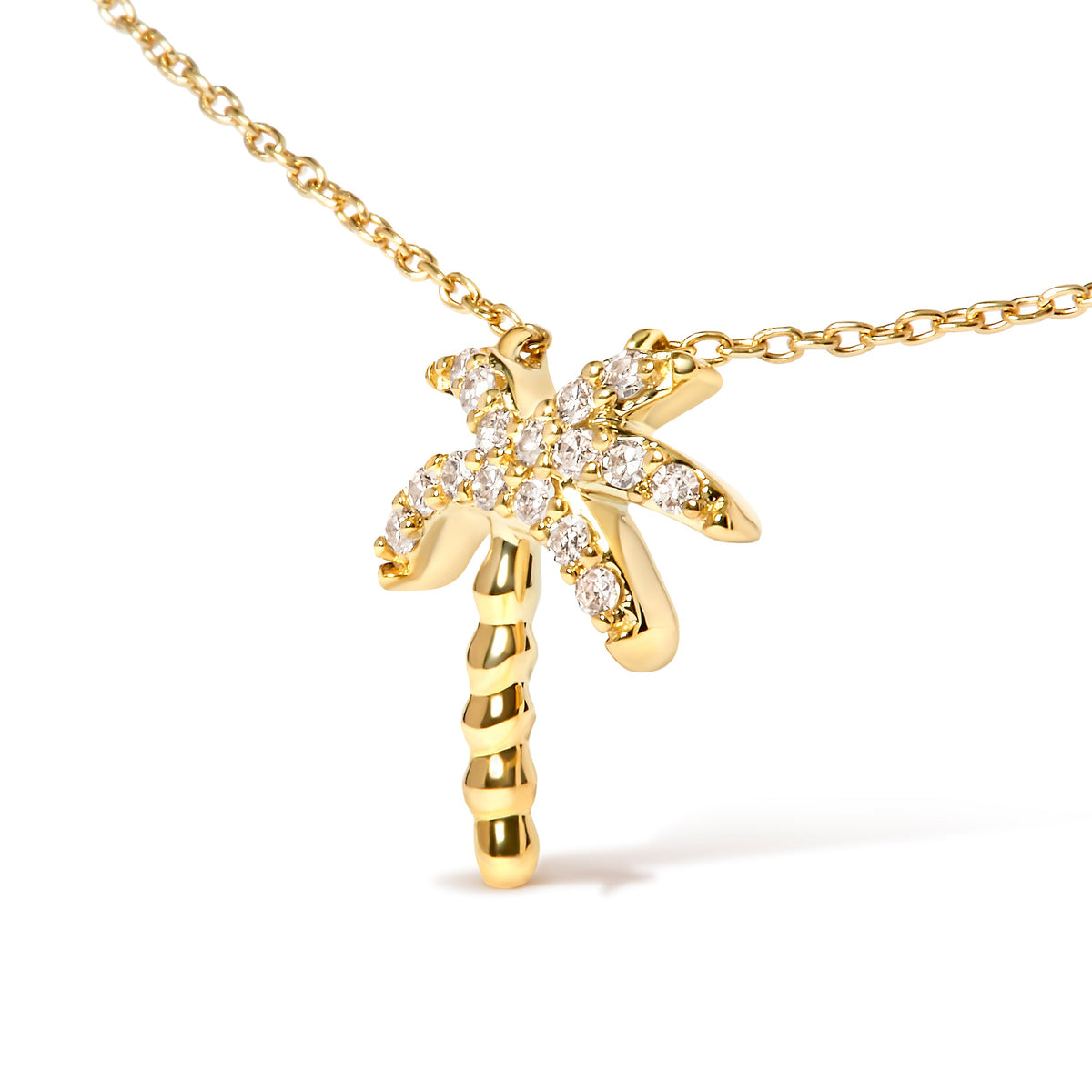 10K yellow gold palm tree pendant necklace with 1/10 ct round diamonds on 18in chain on Tampa Home & Garden Store