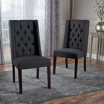 Sophisticated tufted dining chairs with high backs in dark gray fabric, set of 2 on Tampa Home & Garden Store