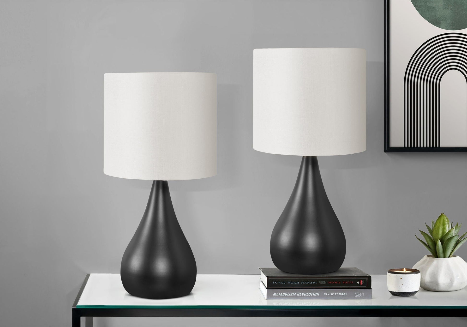 Table lamp set of 2 in black with white fabric shades by HouseOfZazla on Tampa Home & Garden Store